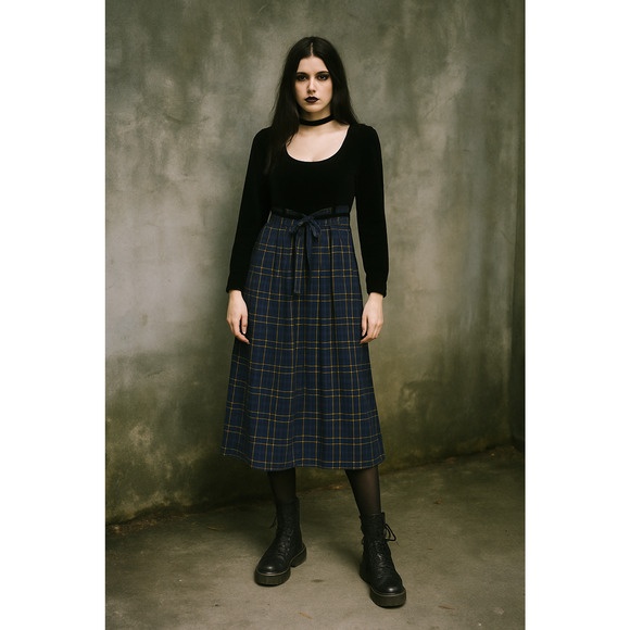 CW Rose Dresses & Skirts - Vintage 90s Velvet Plaid Midi Dress Grunge Dark Academia Holiday M Petite